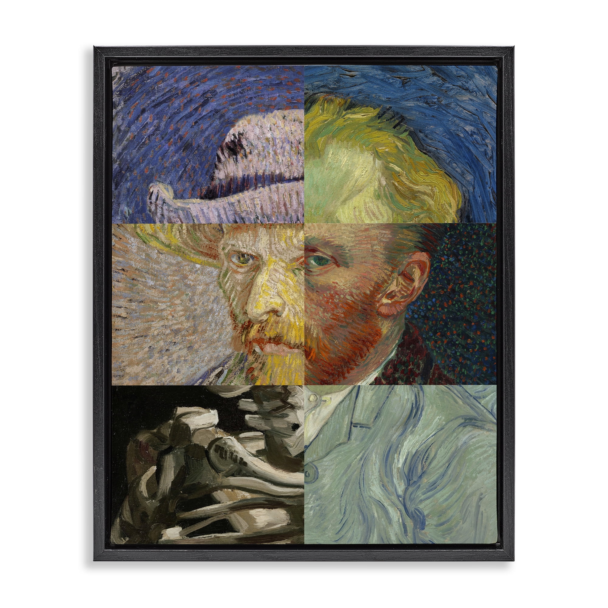Collaged Van Gogh Portraits Black Framed Floater Canvas Wall Art, design by Masters Redux