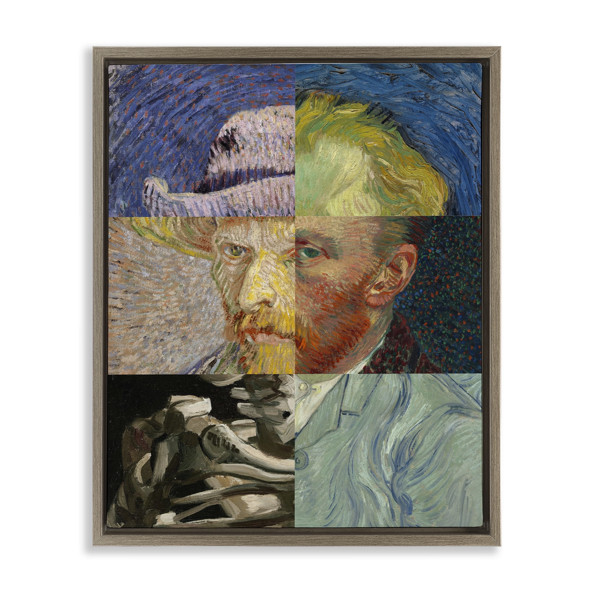 Collaged Van Gogh Portraits Brown Framed Floater Canvas Wall Art, design by Masters Redux