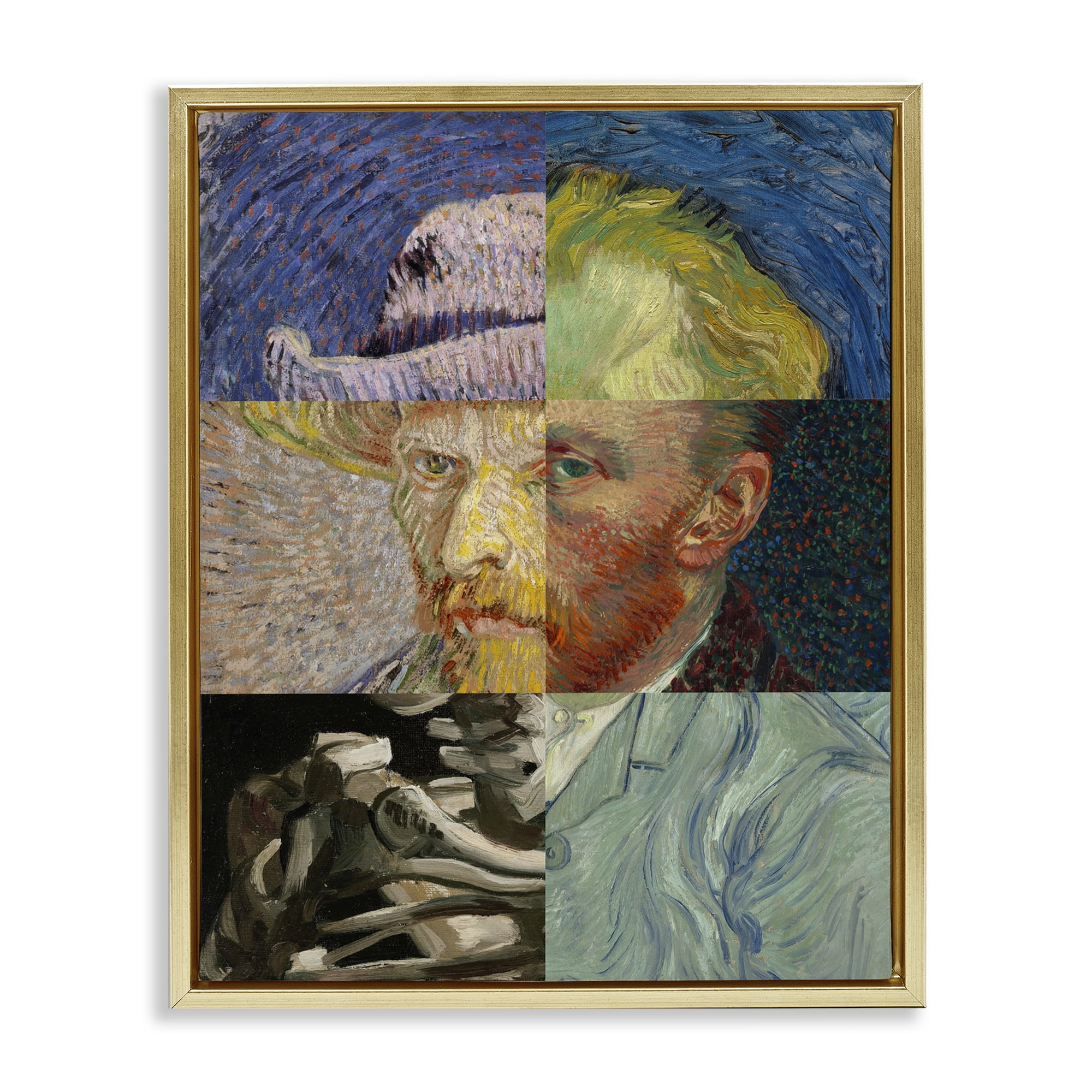 Collaged Van Gogh Portraits Gold Framed Floater Canvas Wall Art, design by Masters Redux