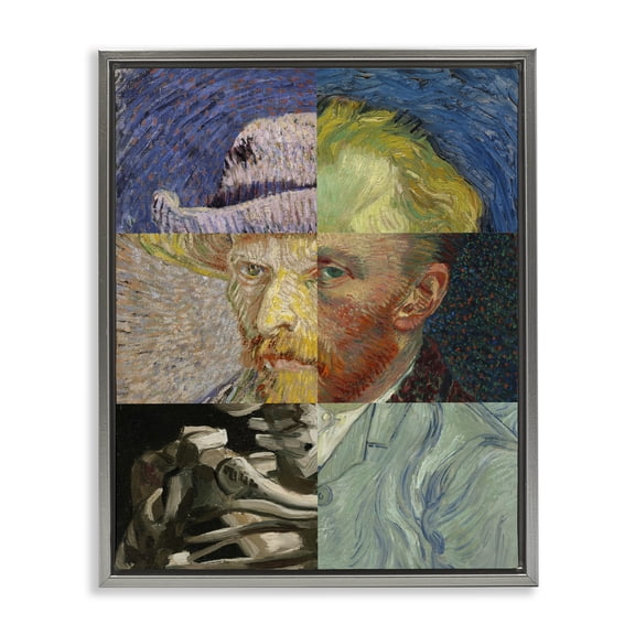 Collaged Van Gogh Portraits Gray Framed Floater Canvas Wall Art, design by Masters Redux