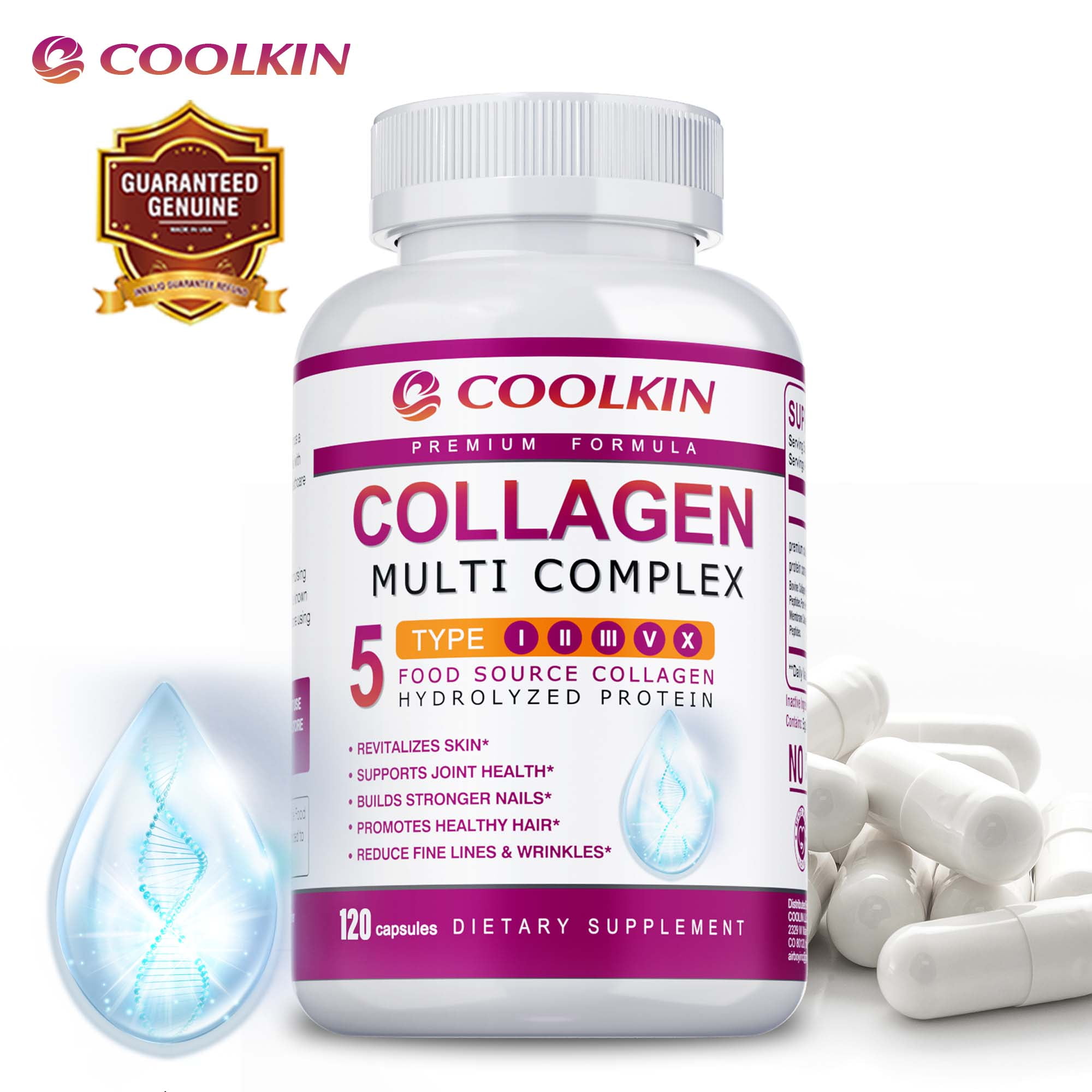 Collagen 1000mg - Types I,II,III,V,X - Anti-Aging, Healthy Skin, Joints, Hair & Nails - 120 Capsules