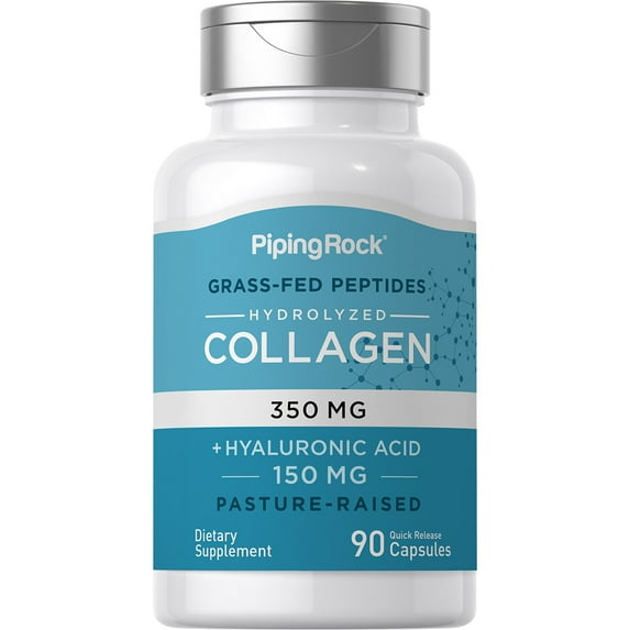 Collagen 350 mg + Hyaluronic Acid 150 mg | 90 Quick Release Capsules | Non-GMO, Gluten Free | By Piping Rock