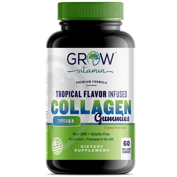 Grow Vitamin Collagen Gummies, 100 mg, Hydration & Elasticity, All-Natural, Gluten-Free, Non-GMO, 60 Count