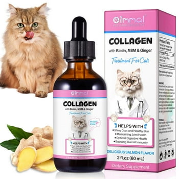 Collagen for Cats, Cat Collagen Liquid Drops with Bio-tin, MSM & Ginger Digestive & Immunity Support, Itch Relief, Skin & Coat and Joint Health(Salmon Flavor,60ml)