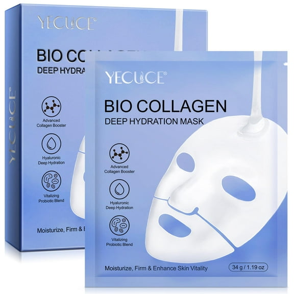 Collagen Face Mask 6P by Yecuce - Sleeping Hydrogel Mask - Super Hydrating - Firm Skin - Infused with Niacinamide & Vitamin E