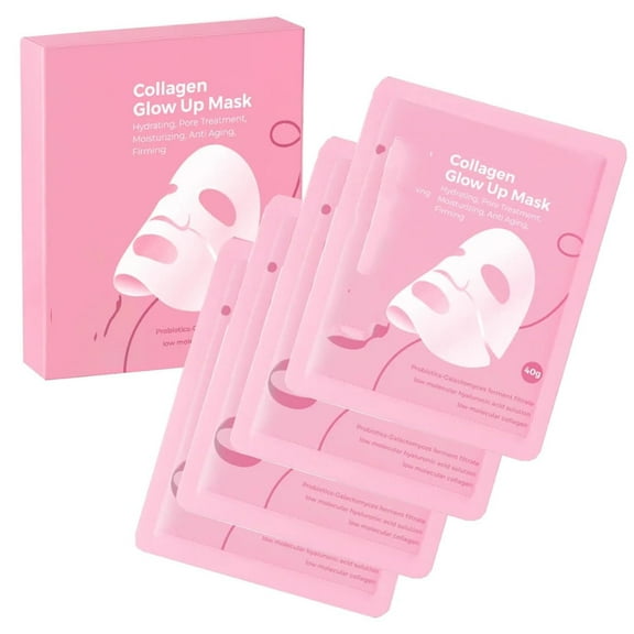Collagen Glow Up Mask 2.0, Bio Collagen Face Mask, Firm Skin Deep Hydrating Masks for Wrinkle Reduction and Pore Minimization - Glow like Glass Skin (1 Box (4 Pcs))