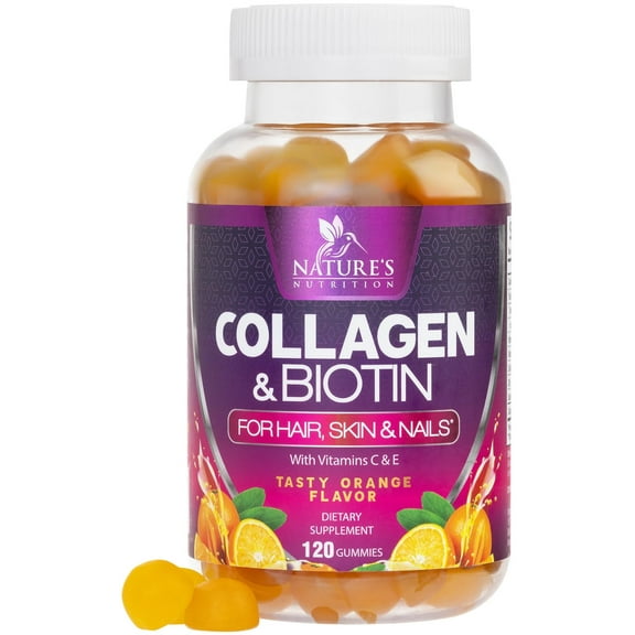 Collagen Gummies with 2500mcg Biotin, Vitamin C & Zinc, Hydrolyzed Collagen Peptide Type 1 & 3 Supplement - Advanced Hair, Skin & Nail Growth Support for Women & Men, Gluten Free, Non-GMO - 120 Count