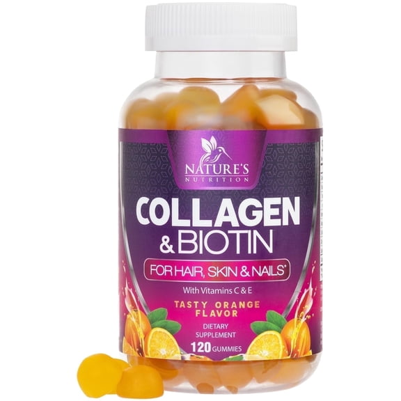 Collagen Gummies with 2500mcg Biotin, Vitamin C & Zinc, Hydrolyzed Collagen Peptide Type 1 & 3 Supplement - Advanced Hair, Skin & Nail Growth Support for Women & Men, Gluten Free, Non-GMO - 120 Count