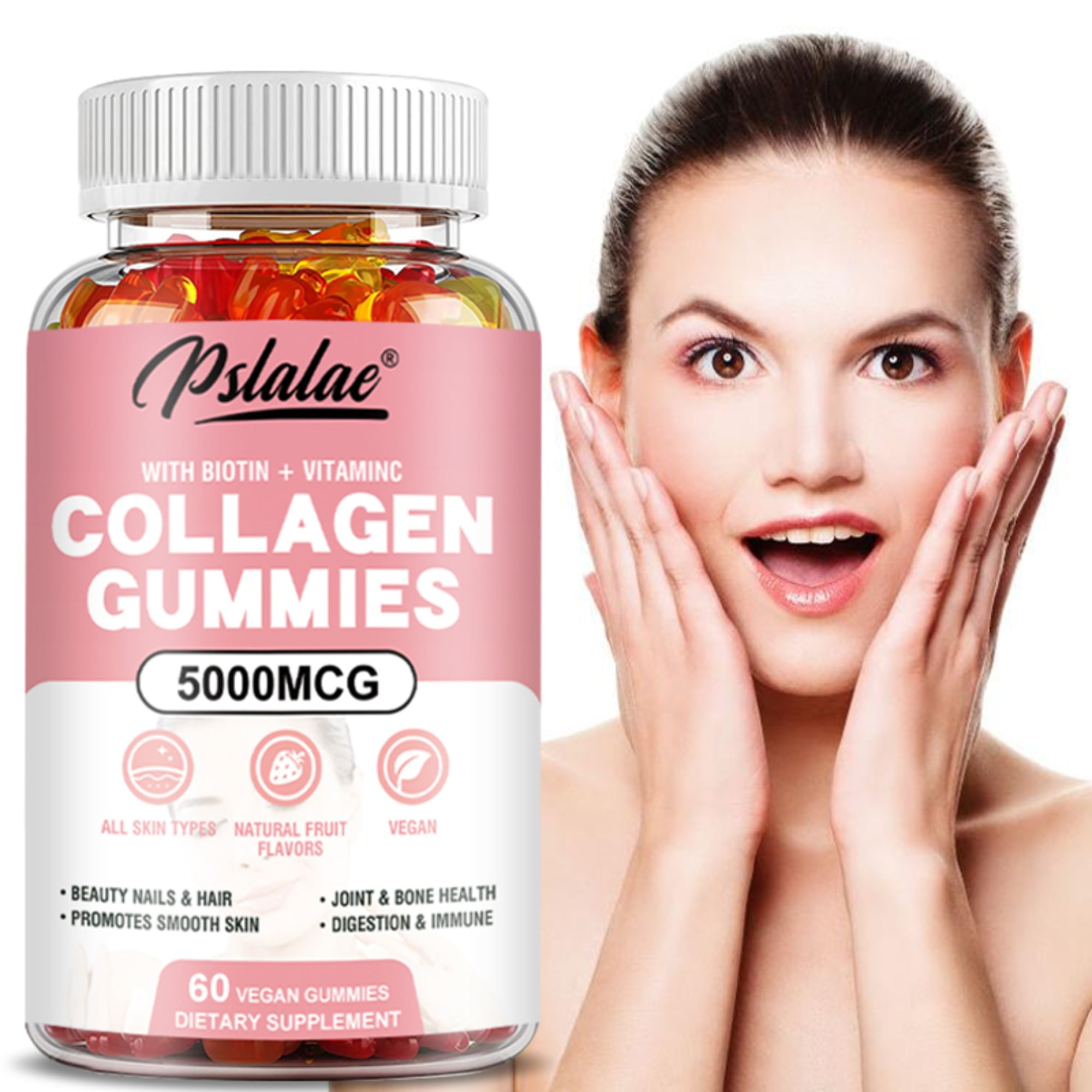 Collagen Gummies 5000mcg - Anti-aging, Skin Whitening - with Biotin, Vitamin C - 60 Gummies