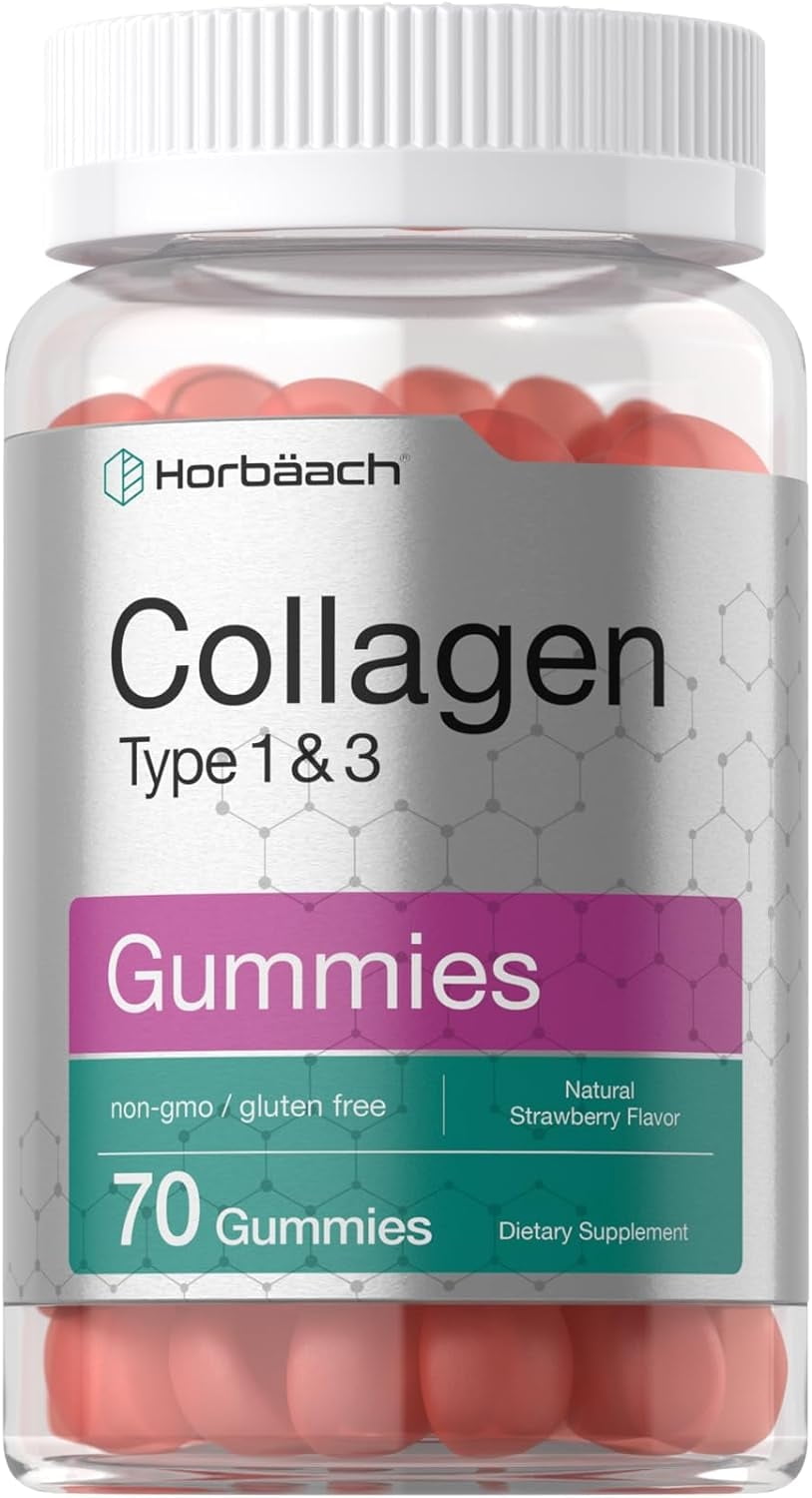 Collagen Gummies | 70 Count | Strawberry Flavored | Hydrolyzed Collagen Type 1 and 3 | by Horbaach