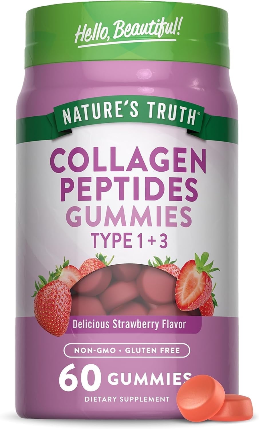 Collagen Gummies for Women | 60 Count | Type 1 and 3 | Strawberry Flavor | by Nature's Truth