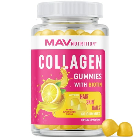 Collagen Gummies for Women | 200 mg Hydrolyzed Collagen + 2,500 mcg Biotin with Vitamins C, E & Zinc | Supports Hair, Skin & Nail Health | Non-GMO Gummy Supplement | 60 Count