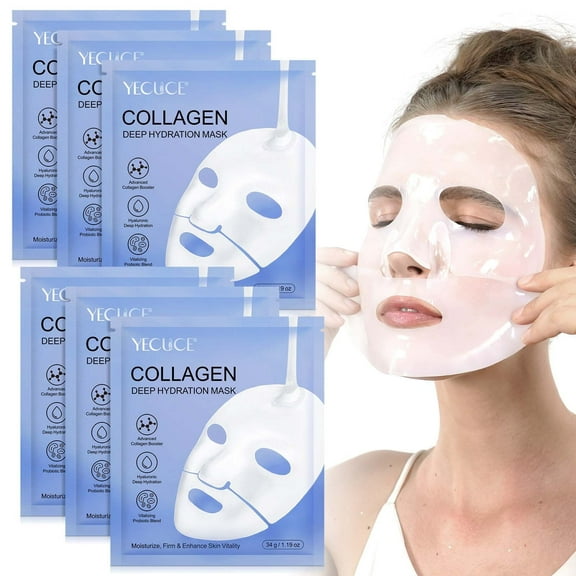 Collagen Mask for Women, Overnight Hydrogel Mask, Soothing, Moisturizing, Nourishing - 12Pcs
