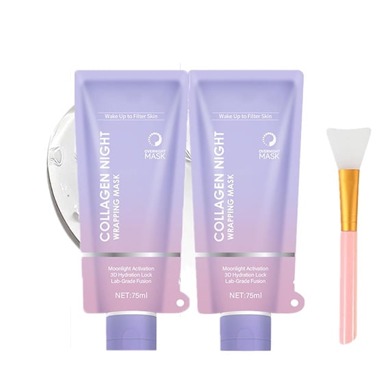 Collagen Night Wrapping Mask - Collagen Overnight Peel Off Facial Mask for Elasticity & Hydration, Hydrolyzed Collagen For Glowing Skin, Reduces Sagging & Dullness, with Jelly Brush
