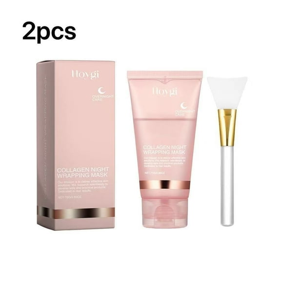 Face Mask Wash Off, Collagen Night Wrapping Mask, Hydrating Facial Mask - Deeply Hydrates & Firming & Glowy - Reduce Sagging & Wrinkle for Glowing Skin, 5.3oz (Brush Included)