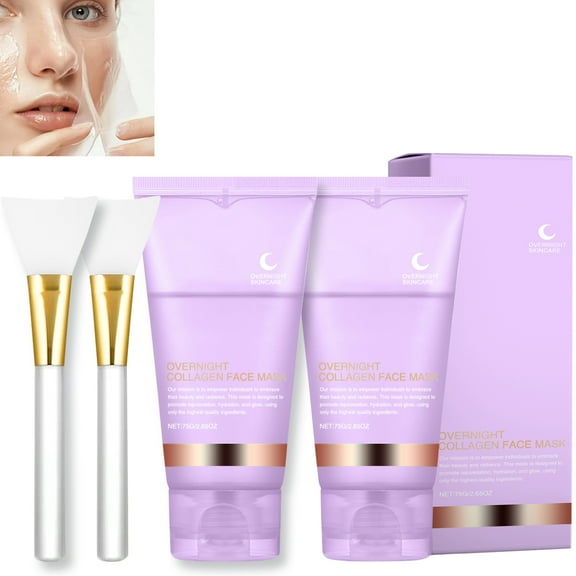 Collagen Peel-off Mask, Collagen Night Wrapping Peeling Mask, Night Wrapping Facial Mud Firming Mask, Hydrolyzed Collagen Suitable For Dry and Dehydrated Skin-Korean Skin Care Mask(2Pcs)