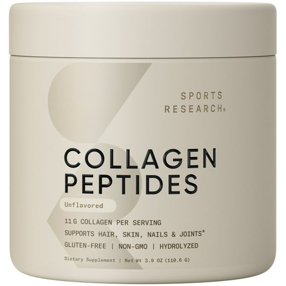 Sports Research Collagen Peptides  Unflavored Hydrolyzed Skin Joints Nails 3.9oz (10 Servings)