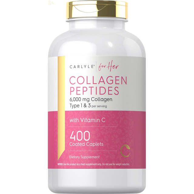 Collagen Peptides 6000Mg 400 Caplets with Vitamin C Type 1 and 3