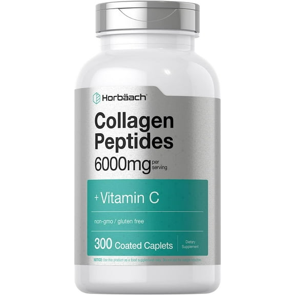 Collagen Peptides 6000mg | 300 Caplets | with Vitamin C | by Horbaach
