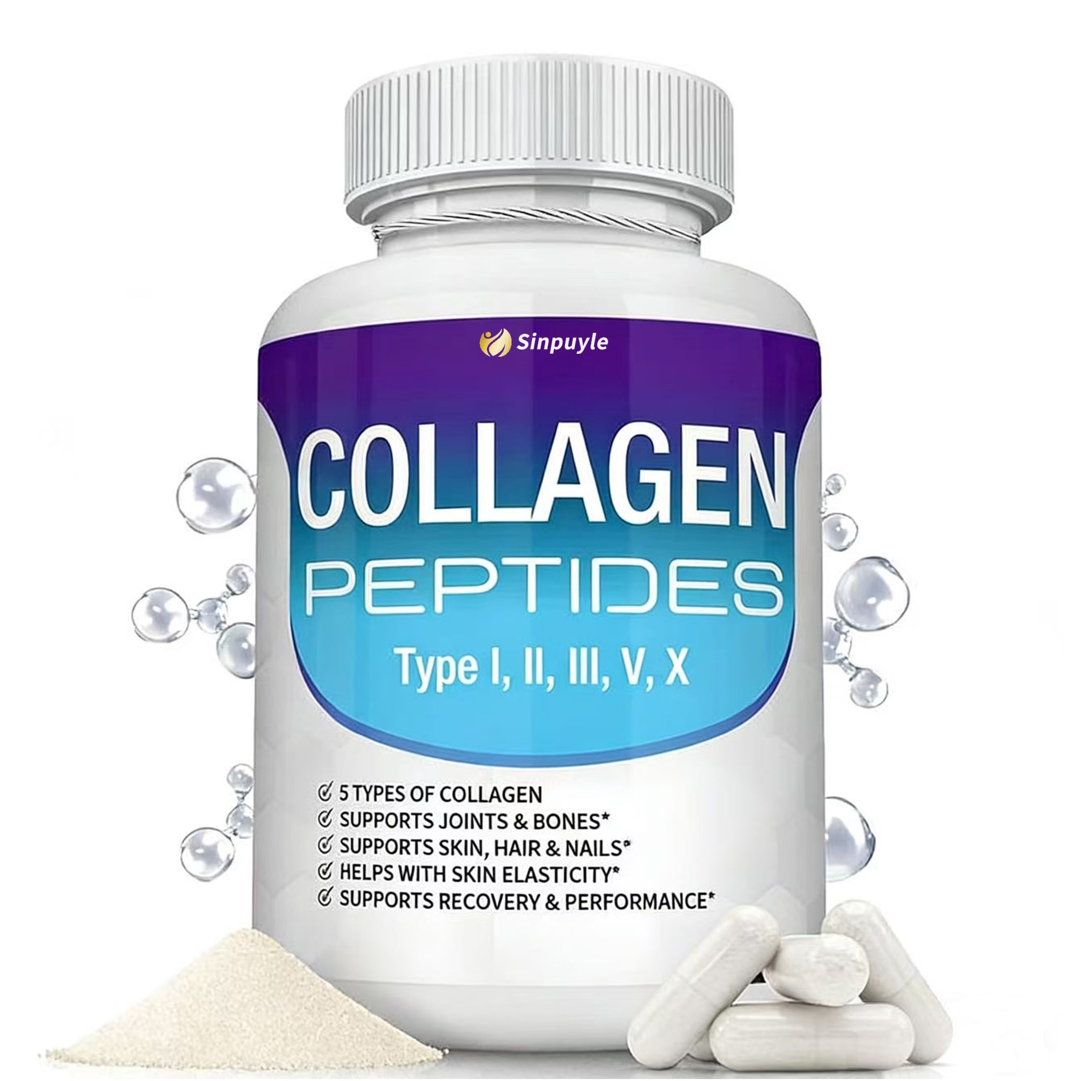 Collagen Peptides Capsules - Type I, II, III, V, X - Supports Skin ...