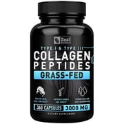 Zealot Collagen Peptides Capsules, Grass-Fed Hydrolyzed Collagen, Hair Skin Nails, 360 Count