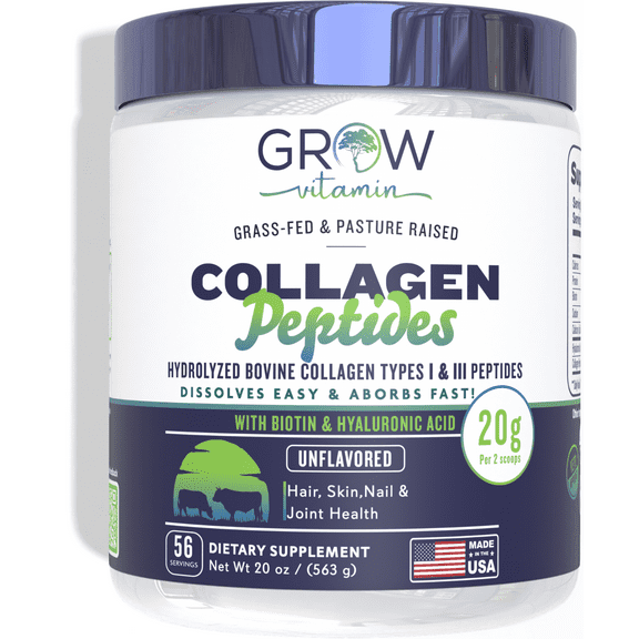 Collagen Peptides  - Hair, Skin, Nail, and Joint Support - Type I & III Collagen - 20 Types of Amino Acids,  All-Natural Hydrolyzed Protein - 56 Servings