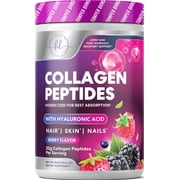 Collagen Peptides Powder 20g - Hydrolyzed Type 1 & 3 Berry Flavor Collagen Powder - Biotin, Hyaluronic Acid, Vitamin C - Hair, Skin, Nails Support Supplement for Women & Men, Bottled in USA, 10.5oz