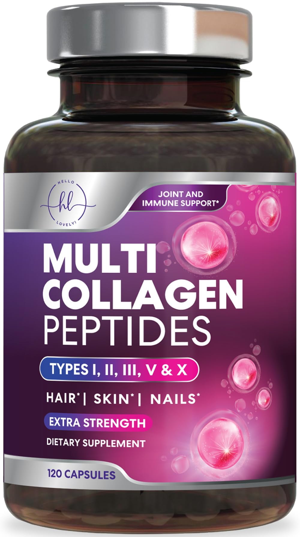 Best Collagen Peptides for Women - Multi-Collagen Hydrolyzed Complex 5 Types, Grass Fed Peptides for Hair, Skin, Nail, Bone \u0026 Joint Health Support, Collagen Powder Caps for Women \u0026 Men - 120 Capsules