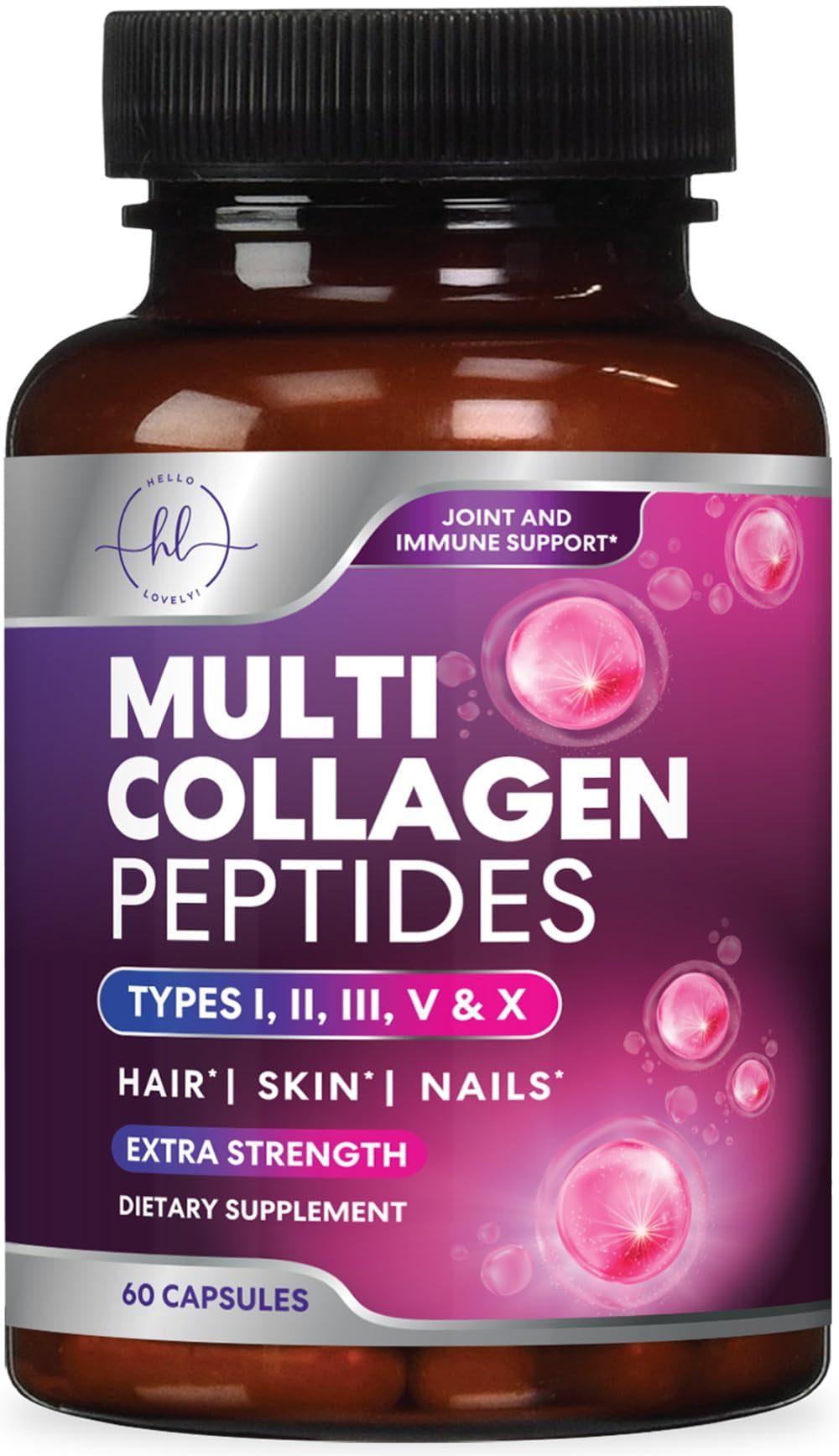 Best Collagen Peptides for Women - Multi-Collagen Hydrolyzed Complex 5 Types, Grass Fed Peptides for Hair, Skin, Nail, Bone & Joint Health Support, Collagen Powder Caps for Women & Men - 60 Capsules