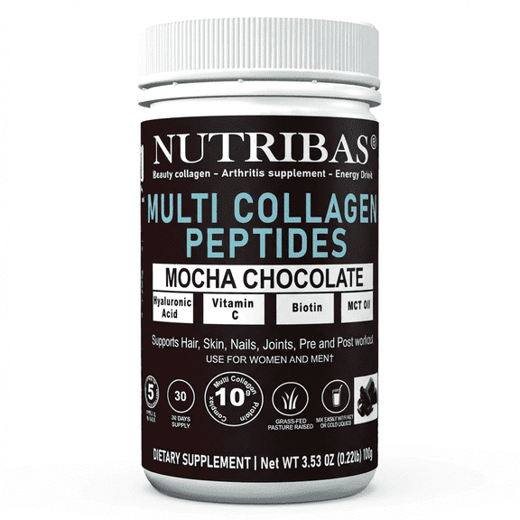 NUTRIBAS Collagen Powder with Vitamin C HA, Protein Powder Chocolate, 4 oz