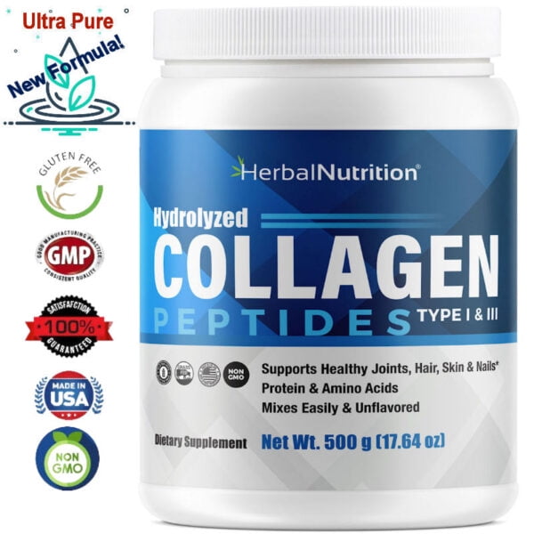 Collagen Peptides Powder Contains Vital Proteins for Skin Hair Nails and Joint Health, Non GMO Gluten Free 25, 20mg Servings
