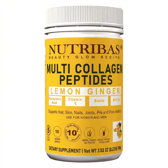 Nutribas Protein Multi Collagen Peptides Powder Supplement for Whole Body Support, Coffee Creamer with MCT & Vitamin C, Lemon Ginger, 4 oz