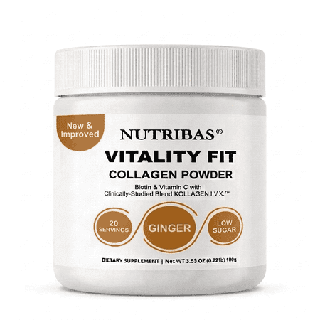 Nutribas Multi Collagen Protein Powder Hydrolyzed, Lemon Ginger, with Biotin, HA, MCT & Vitamin C, 3.35 oz,