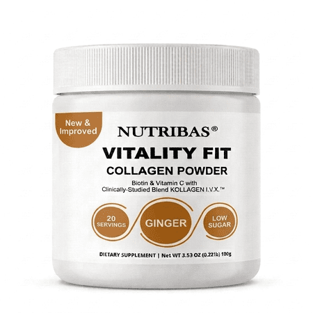 VITALITY FIT Ginger Powder Collagen Peptides, with MCT Oil, Hair Skin Nails Supplement, 4 oz (bottle may vary)