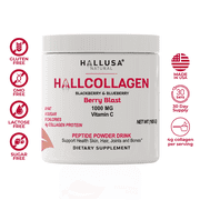 Hallusa Natural Hydrolyzed Collagen Peptides Powder | Type 1 & 3 | 4g Protein, 30 Servings | Berry Blast Flavor | Joint, Skin, Hair & Nail Support* Plus Vitamin C