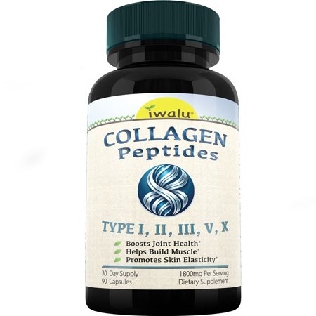 Collagen Peptides Types I II III V X - Joint Health Skin Elasticity Hair Nail Nourishment - Full Spectrum Collagen to Boost Joint Comfort & Skin Hydration - 90 Capsules - NSF Certified - iwalu USA