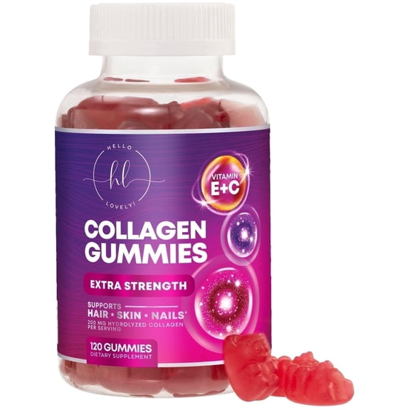 Collagen Peptides Gummies with 2500 mcg Biotin - Hydrolyzed Type I & III Multi Collagen Supplement with Vitamin C & Zinc - Support for Hair, Skin, Nails, Tasty Pomegranate Flavor - 120 Gummies