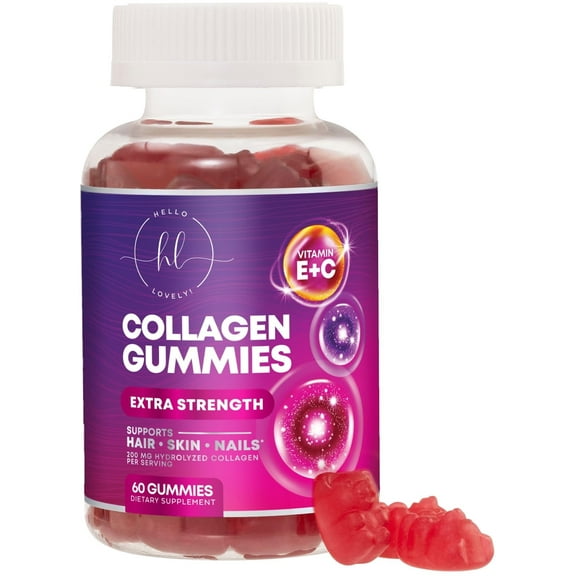 Collagen Peptides Gummies with 2500 mcg Biotin - Hydrolyzed Protein Type I & III Multi Collagen Supplement with Vitamin C & Zinc - Support for Hair, Skin, Nails, Tasty Pomegranate Flavor - 60 Gummies