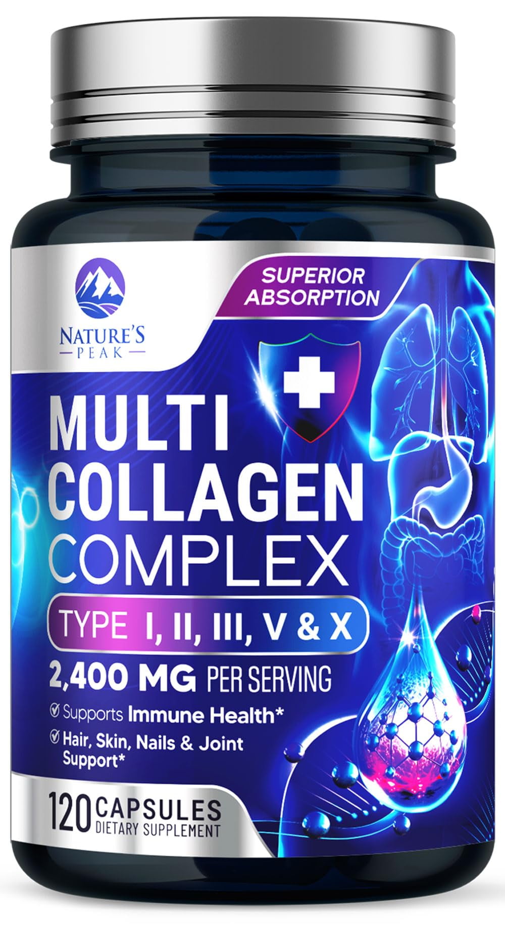 Collagen Peptides for Women & Men - Multi Collagen Supplement for Hair, Nail, Skin, Bone and Joint Support, Type I, II, III, V, X, Grass Fed Hydrolyzed Powder Pills, Non-GMO - 120 Capsules