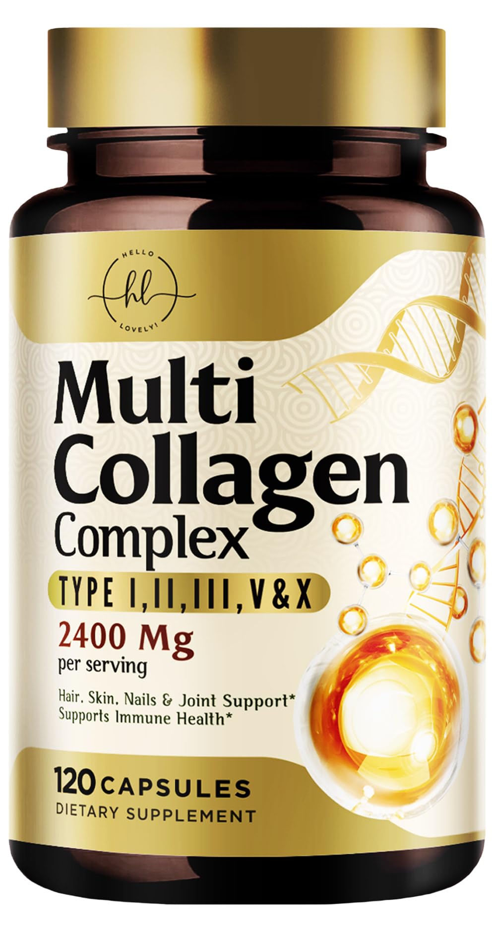 Péptidos de Colágeno Múltiple para Mujeres y Hombres - 2400mg por Porción - Mejor Complejo de Colágeno Hidrolizado con Tipo I, II, III, V, X - Suplemento para Cabello, Piel, Uñas y Articulaciones - Envasado en EE. UU. - 120 Cápsulas