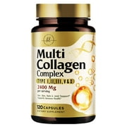 Multi Collagen Peptides for Women & Men - 2400mg per Serving - Best Hydrolyzed Collagen Complex with Type I, II, III, V, X - Hair, Skin, Nails & Joint Support Supplement - Bottled USA - 120 Capsules