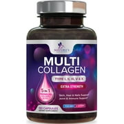Multi Collagen Pills - Hydrolyzed Collagen Peptides Capsules for Women & Men - Types I, II, III, V, X Multi Collagen Complex - Hair, Skin & Nails Support Supplement - Bottled in the USA, 180 Capsules