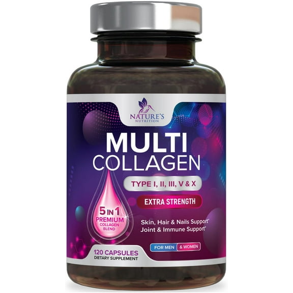 Multi Collagen Pills 2400 mg - Advanced Types I, II, III, V, X - Hydrolyzed Multi Collagen Peptides Pills, Collagen Supplements for Women & Men - Hair, Skin, & Nail Support Supplement - 120 Capsules