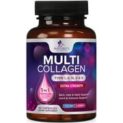 Multi Collagen Pills - Hydrolyzed Collagen Peptides Capsules for Women & Men - Types I, II, III, V, X Multi Collagen Complex - Hair, Skin & Nails Support Supplement - Bottled in the USA - 60 Capsules