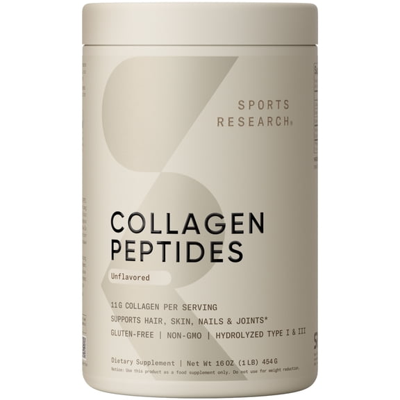 Sports Research® Collagen Peptides for Women & Men Hydrolyzed Type 1 & 3 Collagen Powder Protein (41 Servings)