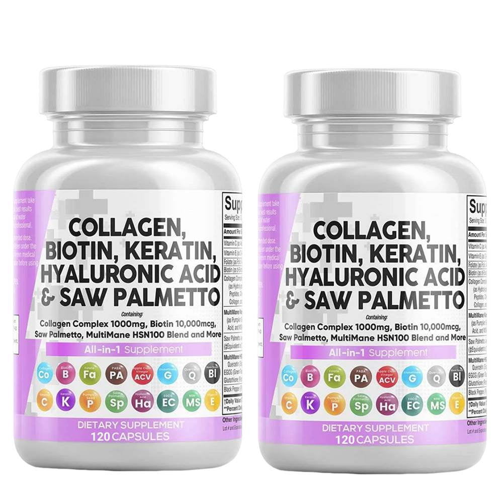 Collagen Pills 1000mg Biotin 10000mcg Keratin Saw Palmetto 2500mg