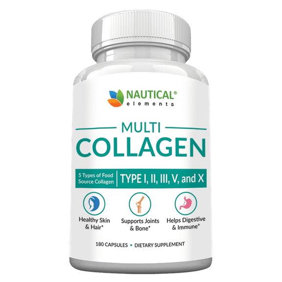 Collagen Pills - 180 Collagen Capsules with Proprietary Blend of Type I, II, III, V, X - 2025mg per serving collagen supplement