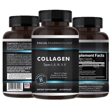 Collagen Support Amazing Grass Pills (Type I, II, III, V, X) Avian Sternum Hydrolyzed Collagen skin Peptides collagen support with Hyaluronic Acid + Vitamin C + Protein Complex (60 Capsules)