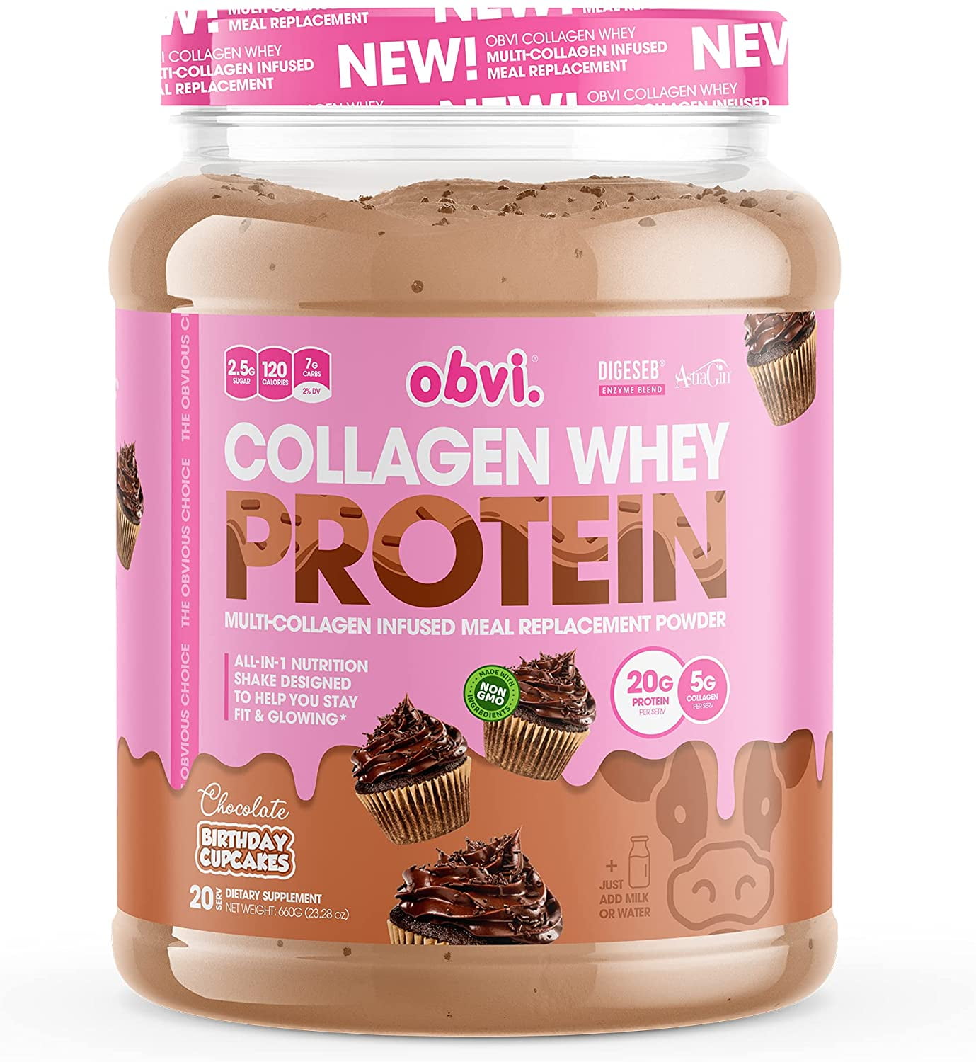 Collagen Whey Protein by Obvi - Chocolate Birthday Cupcakes