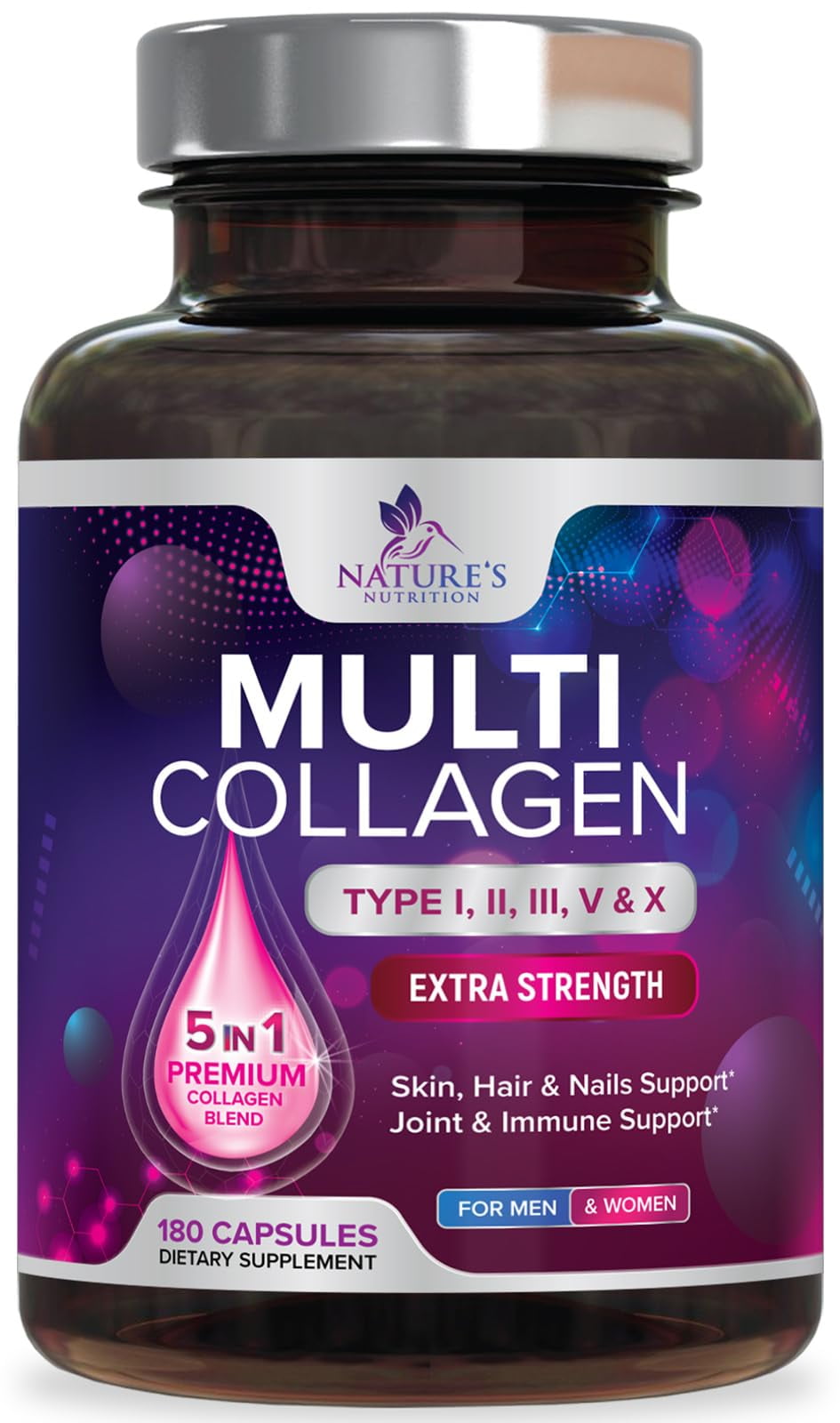 Collagen for Women & Men, Type I, II, III, V, X Collagen Pills Complex ...